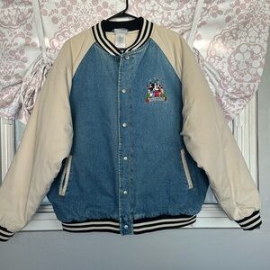 Vintage 80’s Disney Denim Varsity Jacket with Cream Sleeves